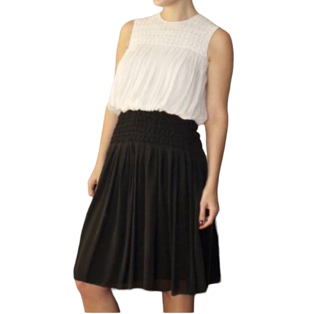L'agence 100% Silk Diamond Pleated Dress Black Cream Size 2